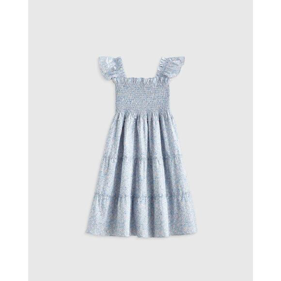 Quince Toddler Floral Ruffle Cotton Poplin Smocked Dress Blue Ditsy Daisy 3T - Picture 1 of 8